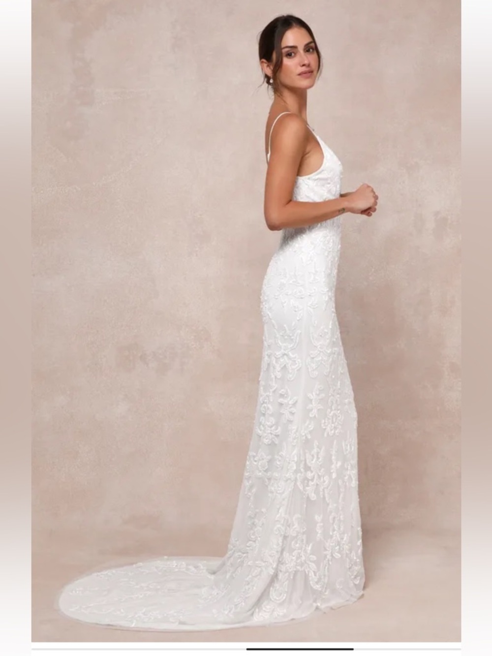 NWT Lulus Everlasting Passion White Sequin Beaded Backless Maxi Dress - Picture 3 of 12